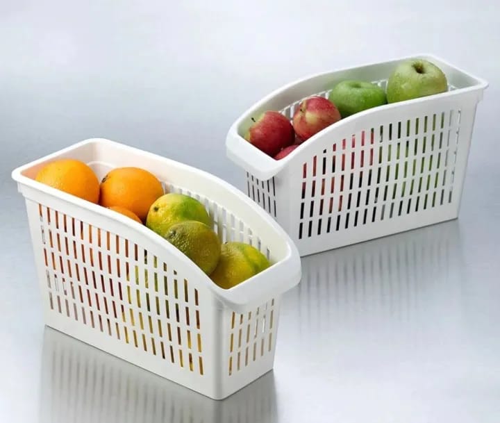 Plastic Basket for Fruits & Vegetables – Multi-Purpose Kitchen and Fridge Organizer, Compact Storage Basket for Home, Refrigerator & Pantry Organization