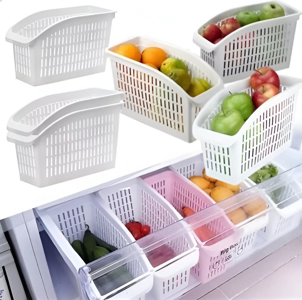 Plastic Basket for Fruits & Vegetables – Multi-Purpose Kitchen and Fridge Organizer, Compact Storage Basket for Home, Refrigerator & Pantry Organization