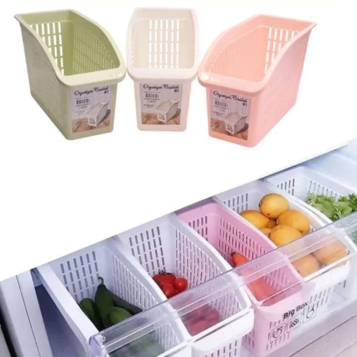 Plastic Basket for Fruits & Vegetables – Multi-Purpose Kitchen and Fridge Organizer, Compact Storage Basket for Home, Refrigerator & Pantry Organization