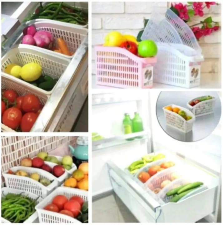 Plastic Basket for Fruits & Vegetables – Multi-Purpose Kitchen and Fridge Organizer, Compact Storage Basket for Home, Refrigerator & Pantry Organization